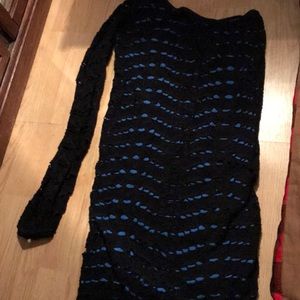 Short one sleeved blue and black party dress